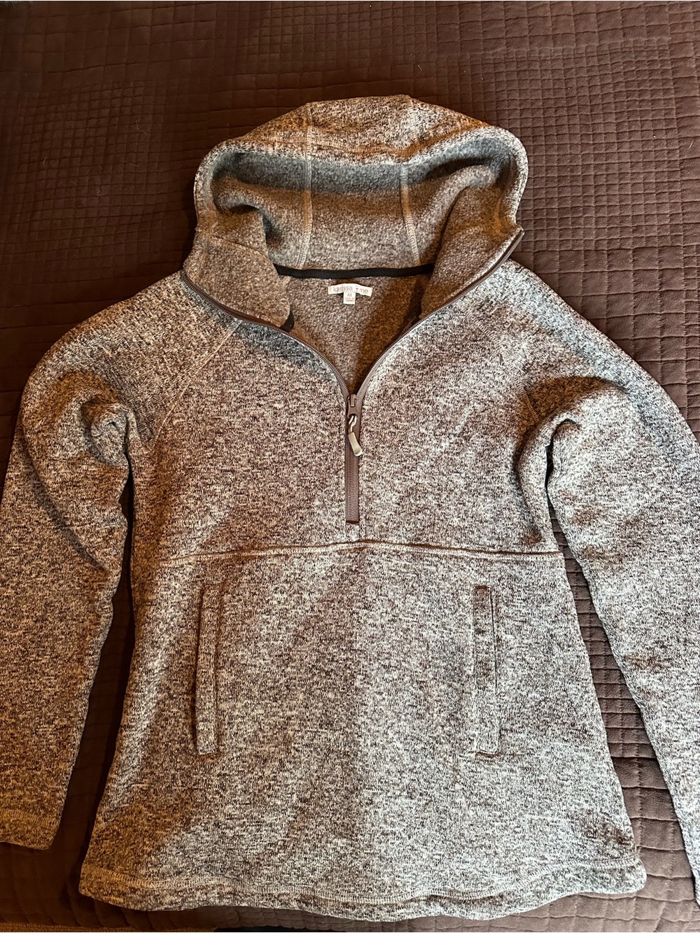 Karissa Me Women's Brown Heather Zip-Up Hooded Sweater